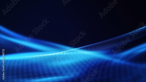 Abstract digital particle wave and light abstract background. Technology digital wave background concept. abstract motion wave blue dots with glowing defocused particles background.