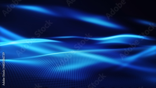 Abstract digital particle wave and light abstract background. Technology digital wave background concept. abstract motion wave blue dots with glowing defocused particles background.