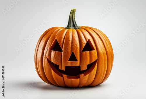Smiling Jack-o'-Lantern Pumpkin on White Background