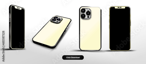 Mobile Phone Vector Mockup Set. Creative Design Isolated on Transparent Background.