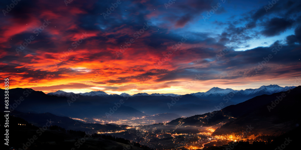 The beauty of the night sky, ablaze with galaxies and constellations, over a mountainous landscape