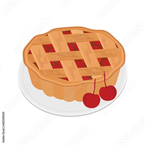 Delicious cherry pie vector illustration log