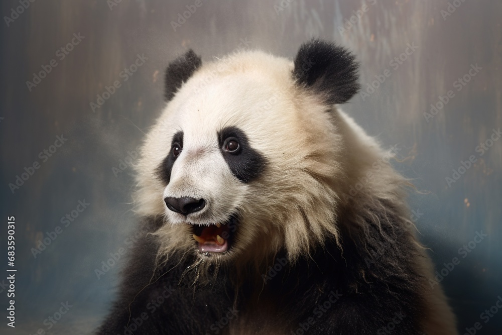 Obraz premium Studio portrait of a depressed panda, concept of Loneliness