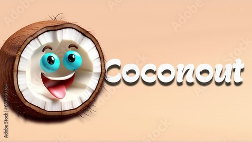 Coconout animation video, introduction to fruit names for children with 4K resolution. photo