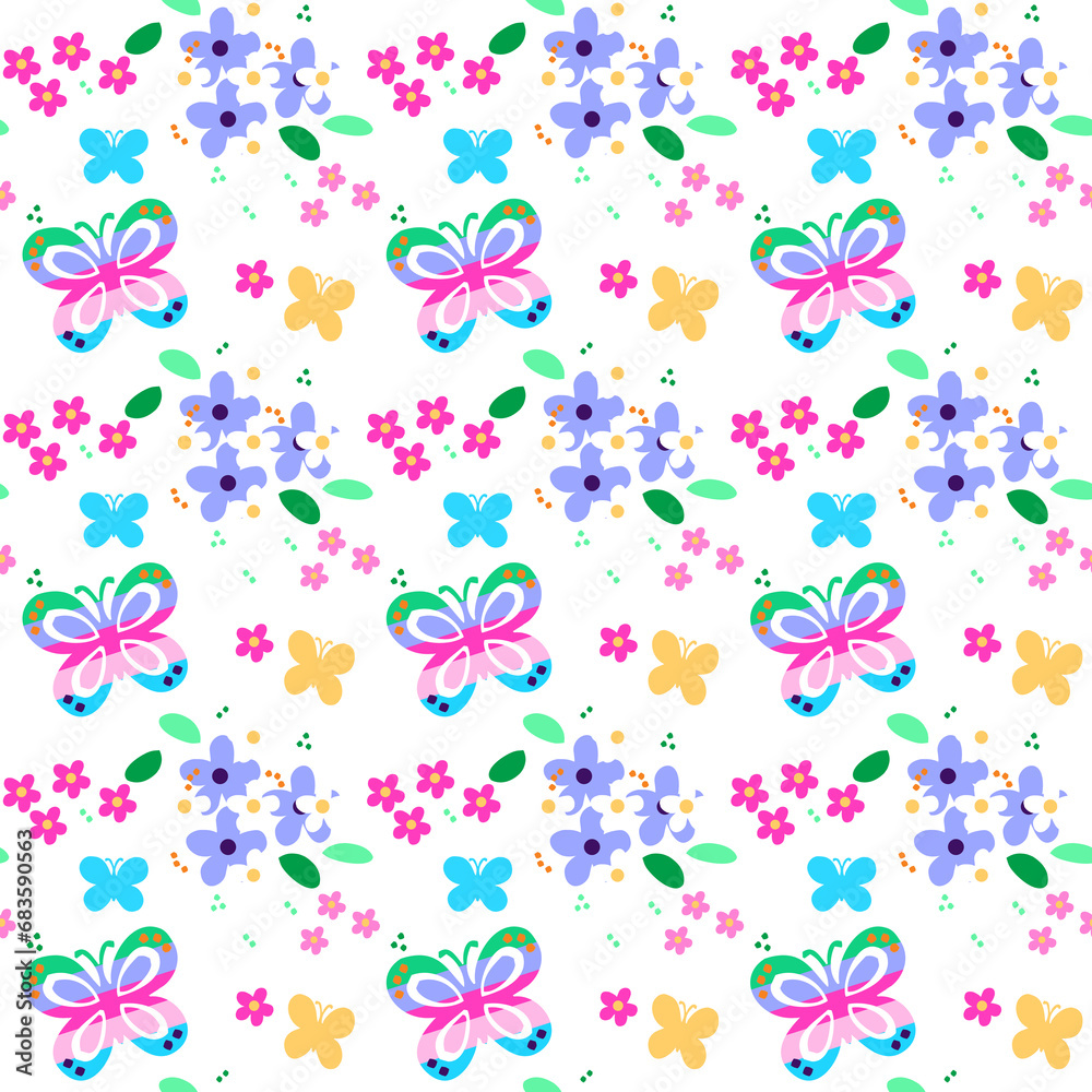 Daisy Dots and Butterflies Seamless Tile