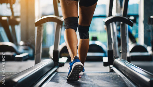 woman's legs in motion on a treadmill, exercising with determination and focus photo