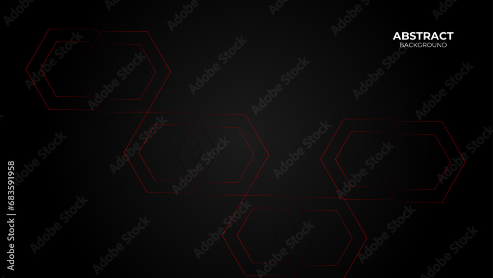 Modern abstract luxury red hexagonal background on dark space with metallic lines combination for elements poster, brochure, cover and flyer. vector illustration.