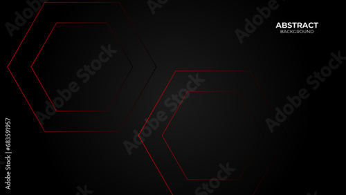 Modern abstract luxury red hexagonal background on dark space with metallic lines combination for elements poster, brochure, cover and flyer. vector illustration.
