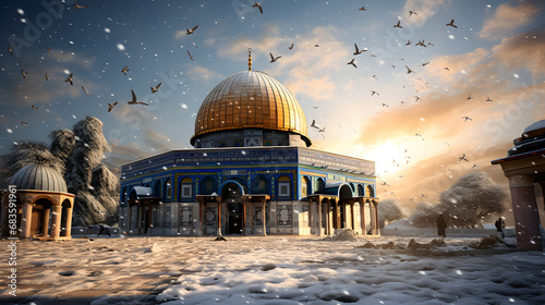 Beautiful picture of Al-Aqsa mosque in winter with the snow