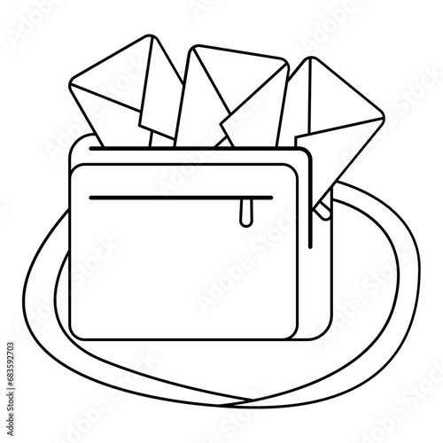 Mail bag line art. Vector illustration with post office theme and line art vector style. Editable vector.