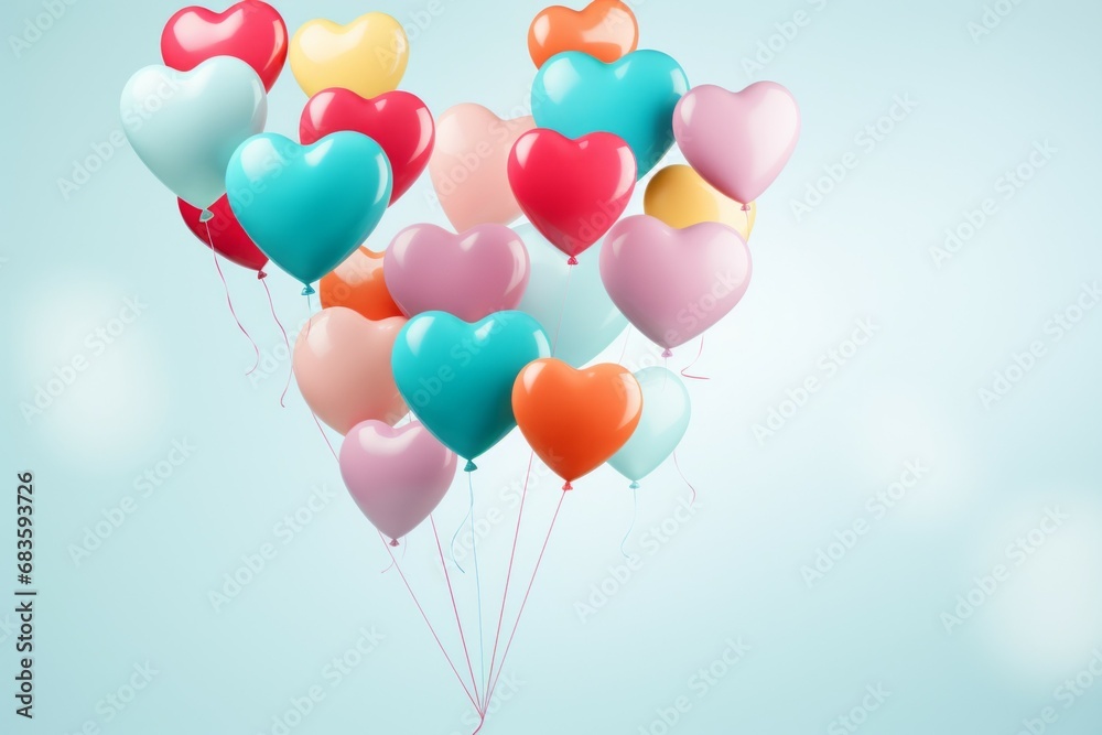 Inflatable heart-shaped balloons on a festive backdrop. Background with selective focus and copy space Inflatable heart-shaped balloons on a festive backdrop. Background with selective focus and copy space