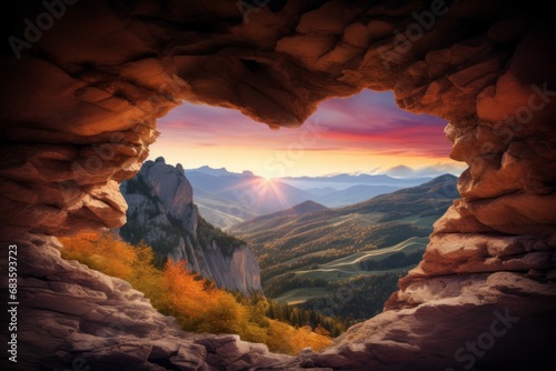 Heart-shaped cave and beautiful nature view. Background with selective focus and copy space © top images