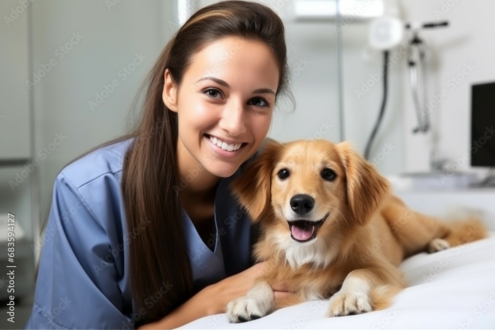 The woman is a professional veterinarian. Top professions concept. Portrait with selective focus and copy space The woman is a professional veterinarian. Top professions concept. Portrait with selective focus and copy space