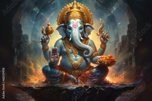God Ganesha. Religious concept. Portrait with selective focus and copy space