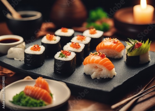 Delicious sushi set on the table 