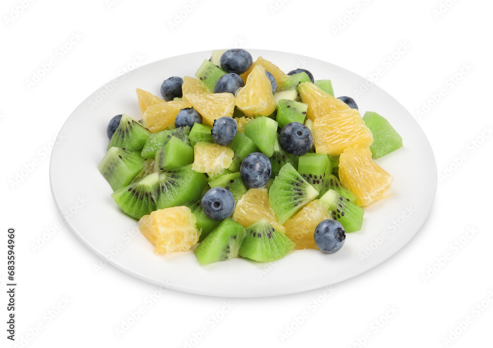 Plate of tasty fruit salad isolated on white Plate of tasty fruit salad isolated on white