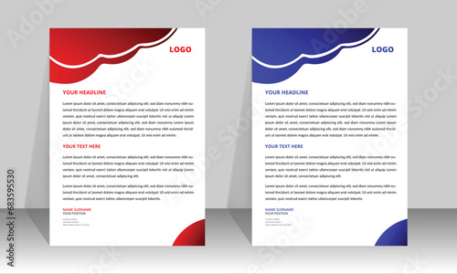 Simple letterhead design template red & blue version, for business 