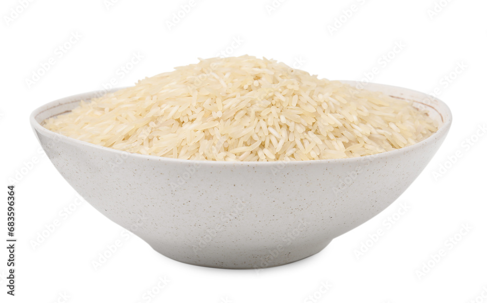 Raw rice in bowl isolated on white Raw rice in bowl isolated on white