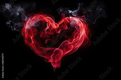 red smoke in the shape of a heart on black background