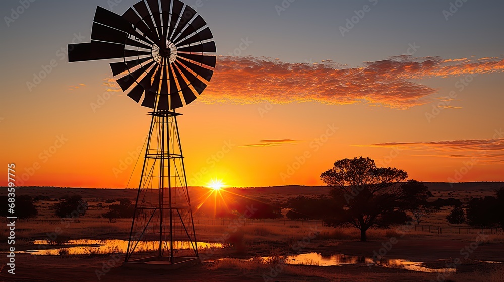 windmill at sunset