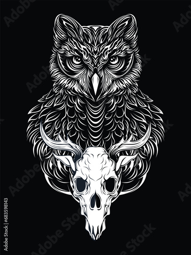 Owl With Head Skull Vector Illustration
