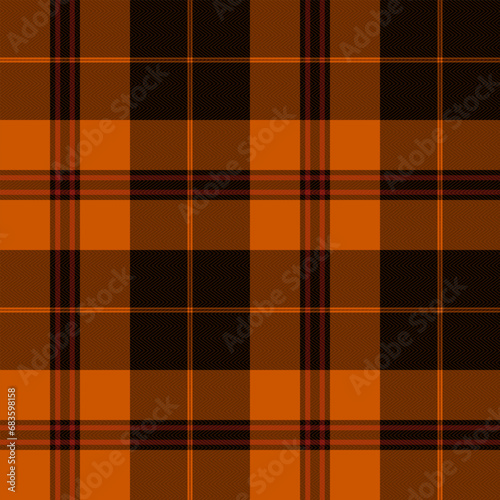 Christmas Plaid Seamless Pattern, Lumberjack Vector Pixel in Black, Orange and Maroon Stripe, Classic Tartan Background Graphic with Herringbone Line Grid