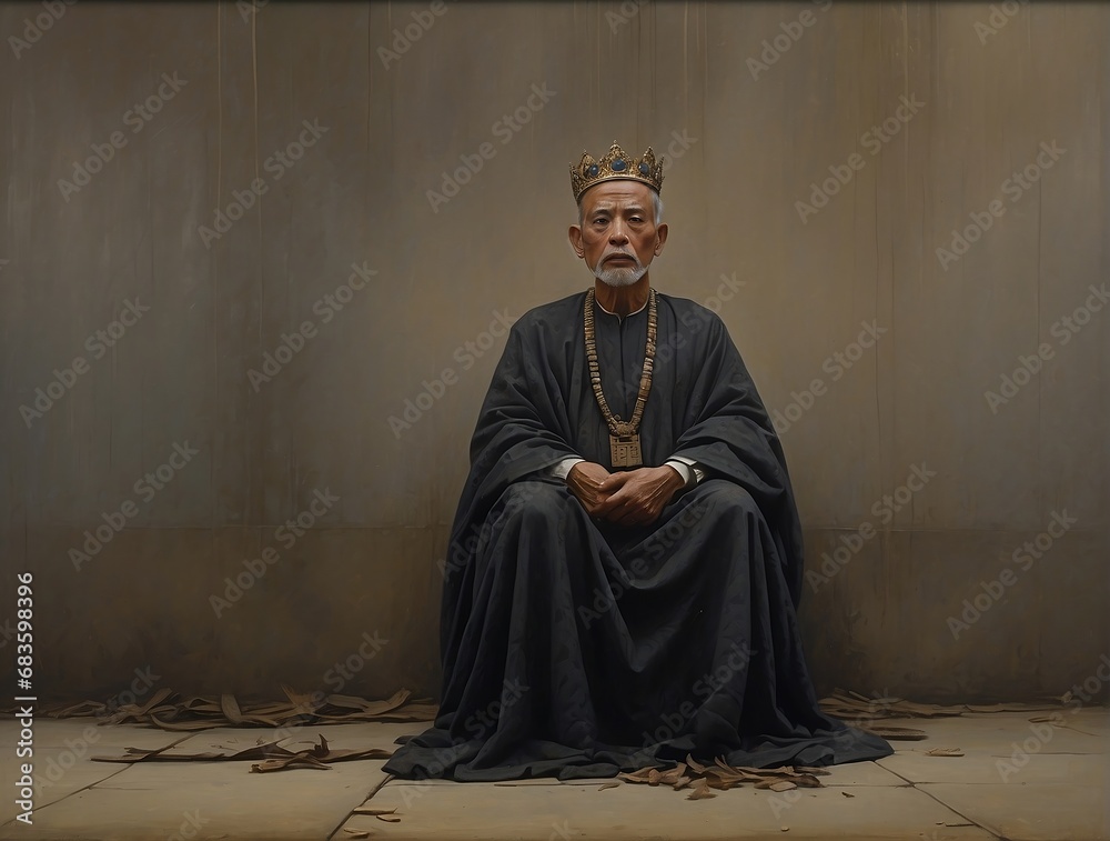 Naklejka premium Fallen Monarch. An Elegy of Regal Resilience in the Wake of Power's Decline