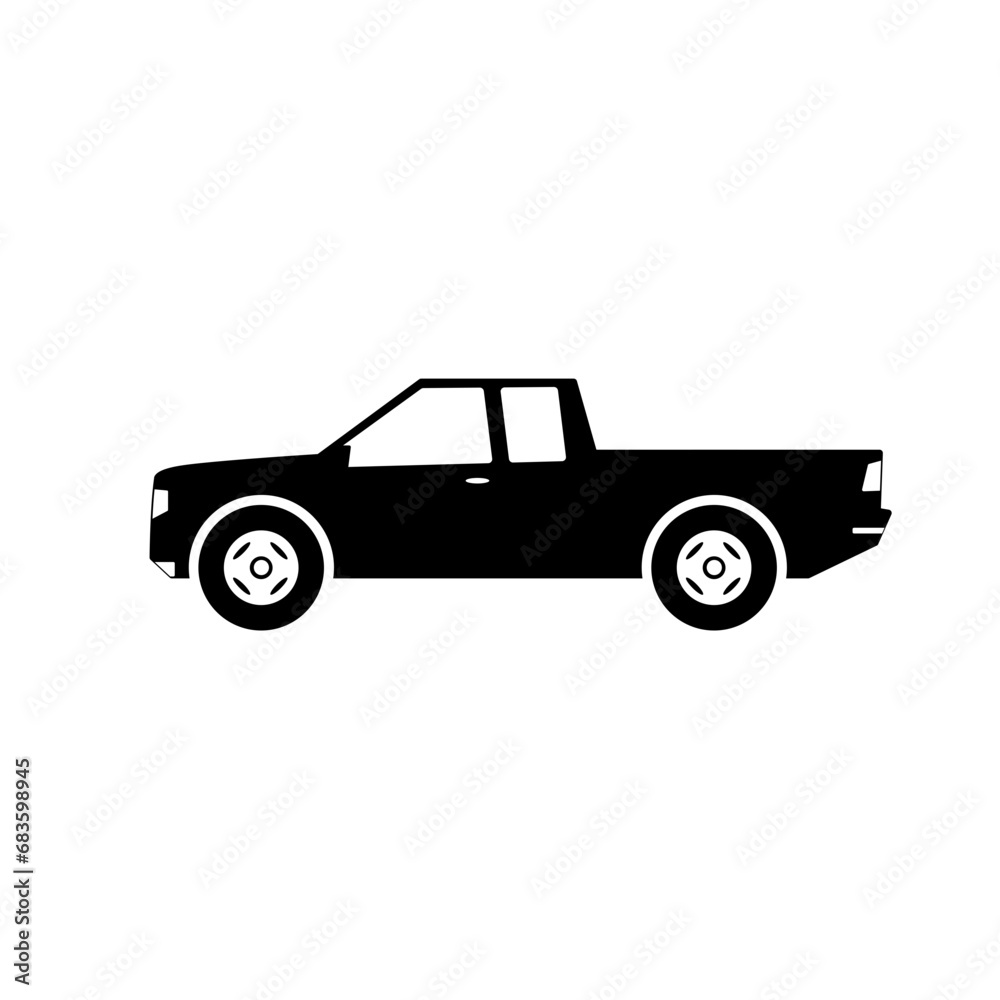 Pickup car icon vector. Countryside delivery car silhouette for icon, symbol and sign. Pickup car for transportation, shipment, delivery, package or transit