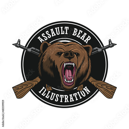 assault bear illustration logo design