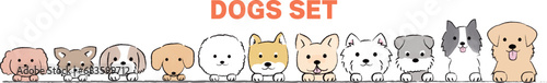 ひょっこり顔をだす手書き風のシンプルなかわいい犬のイラスト
