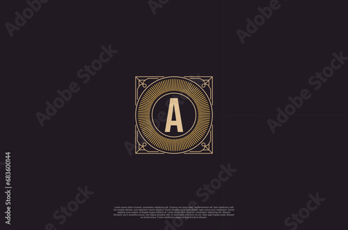 Old vintage label frame art deco square ornament logo antique label decorations. Vector design element