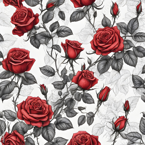 red and yellow rose pattern on white background