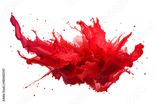 powerful explosion of splash red water, white lighting on white isolated background