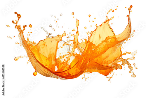 powerful explosion of splash orange water, white lighting on white isolated background photo