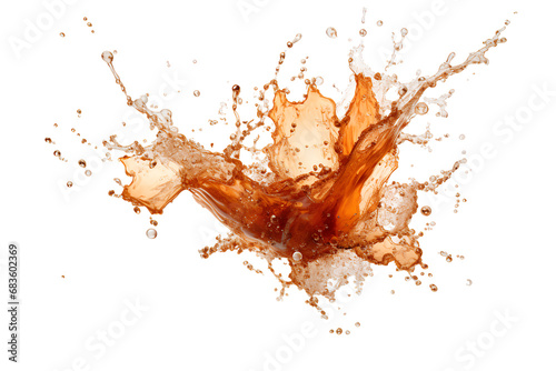 powerful explosion of splash brown water, white lighting on white isolated background