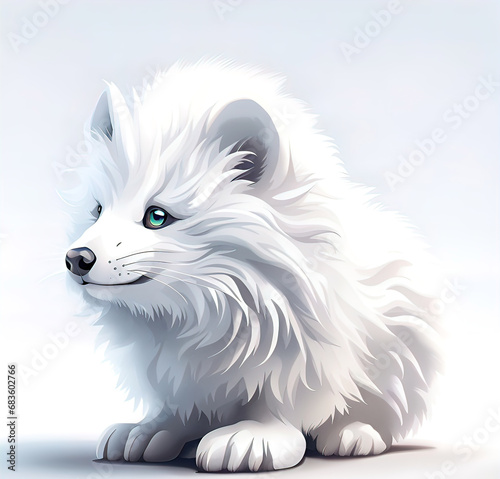 Cute little fantastic white fluffy animal, designer print,