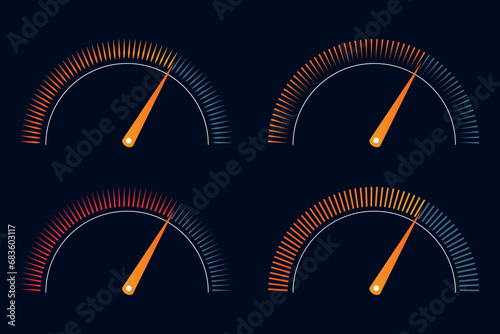 Meter or Gauge indicator, car speed test, speedometer icon, progress performance chart vector illustration.