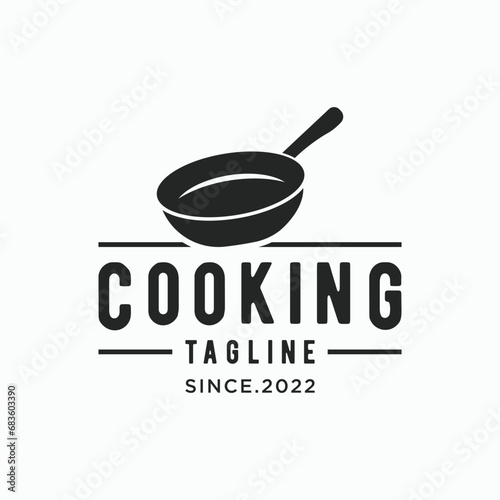 Logo template for a rustic retro vintage cooking pot or frying pan. Logo for a restaurant.