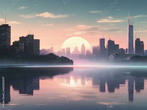 city skyline at sunset generativeAI