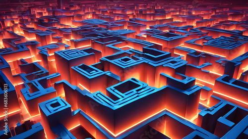 neon synthwave maze labyrinth 3d perspective concept illustration  photo