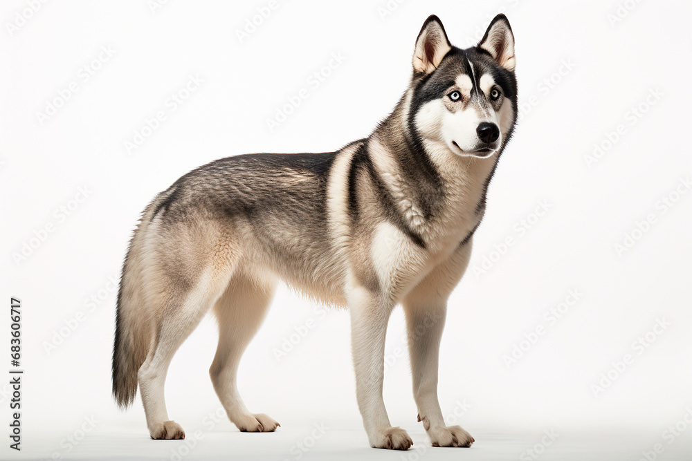 Siberian Husky right side view portrait. Adorable canine studio photography. Siberian Husky right side view portrait. Adorable canine studio photography.