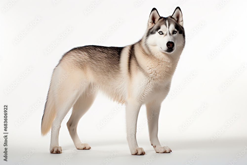 Siberian Husky right side view portrait. Adorable canine studio photography. Siberian Husky right side view portrait. Adorable canine studio photography.