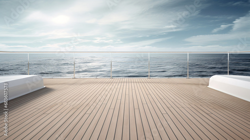 deck of a super yatch looking out to sea, AI Generative.