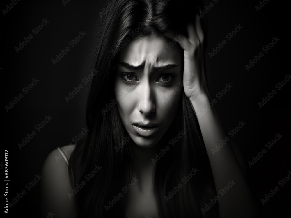 portrait of a woman who is stressed and worried portrait of a woman who is stressed and worried