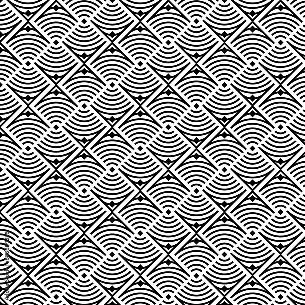 Abstract vector seamless pattern and swatches oriental line texture on white background wallpaper geometric diagonal fabric waves set of design elements Abstract vector seamless pattern and swatches oriental line texture on white background wallpaper geometric diagonal fabric waves set of design elements