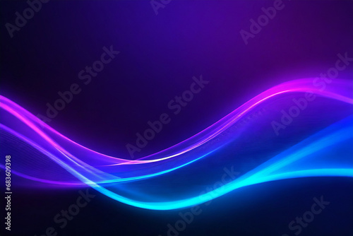 Dark abstract background with glowing wave. Shiny moving lines design element. Modern purple blue gradient flowing wave lines.