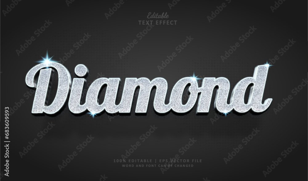 Diamond Text effect 3d style luxury silver grain.