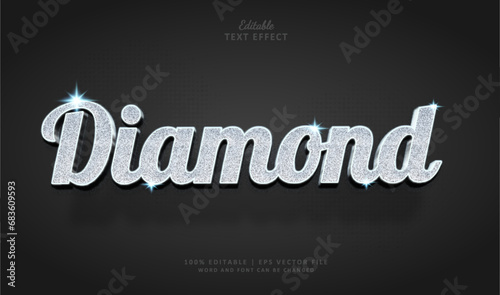 Diamond Text effect 3d style luxury silver grain.  photo