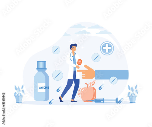 Diabetes level. Flat tiny high sugar level in blood persons concept. Illness treatment with insulin injection lifestyle. flat vector modern illustration 