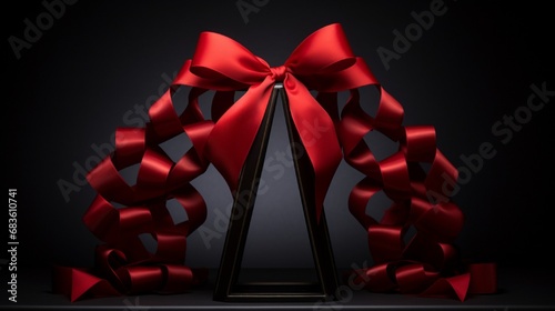 A high-quality photograph capturing a ruby red ribbon beautifully arranged on a jet black base. © Bea